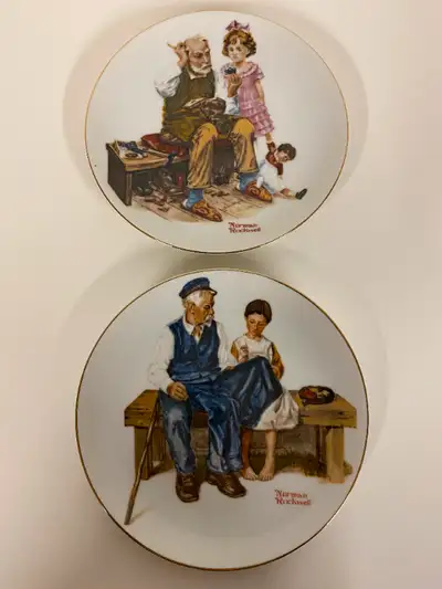 Two Norman Rockwell International Collection Plates 1982 Porcelain 6.5" 1-The Lighthouse Keeper’s Da...