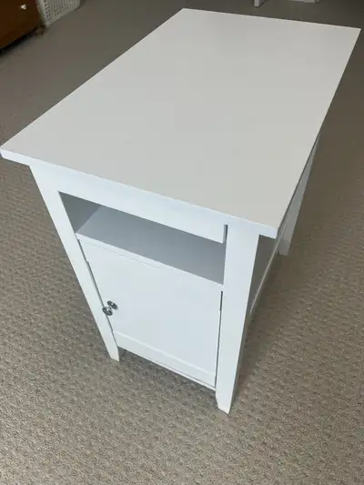 Pair of White Chairside End Tables with Pull-Out Tray & Cabinet, View more
