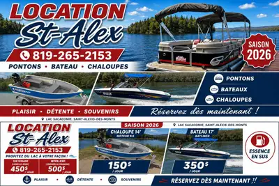 Location St-Alex vous offre la location de pontons 12 passagers sur le magnifique Lac Sacacomie à Sa...