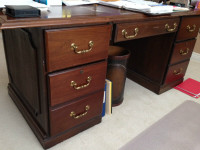 Executive office desk, with leather inlet on the top, + credenza