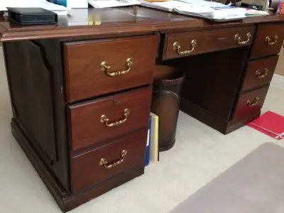 Executive office desk, with leather inlet on the top, + credenza, View more