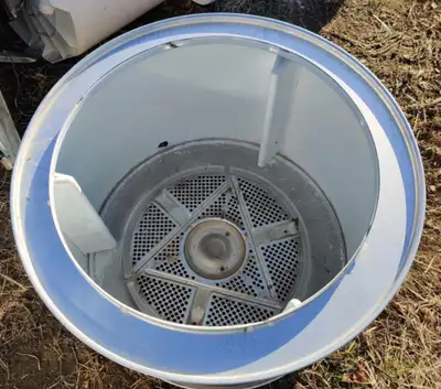 Dryer drums. Perfect for backyard fire pits. Measures approximately 26” across and 21” deep. 20$ Sim...