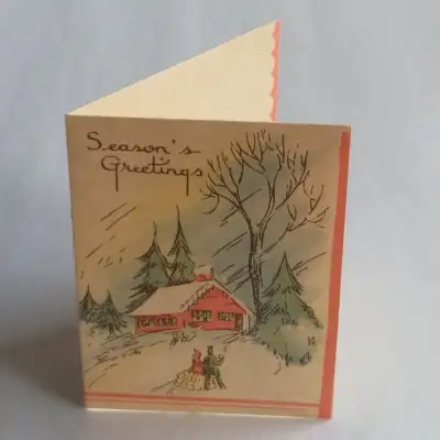 Vintage Miniature Country Church People Walking Christmas Card, View more