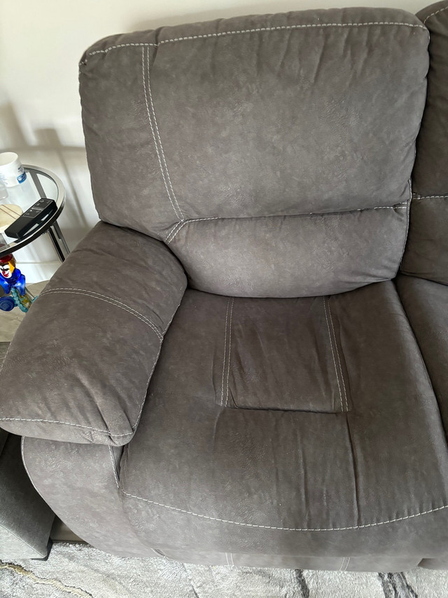 Reclining 3 Seater Grey Fabric Sofa in Couches & Futons in Lethbridge - Image 4