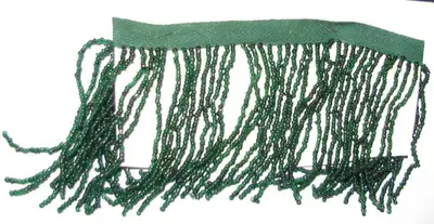 EMERALD GREEN GLASS BEADED FRINGE with 61 INDIVIDUAL STRANDS (approx. 55-60 Glass Beads on each STRA...