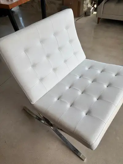 Modern white leather Barcelona chair, View more
