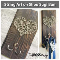 String Art Heart on Shou Sugi Ban Wood Rack, Unique Gift Idea!