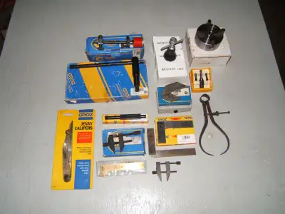 Lot of (mostly) Groz machinist’s tools. Sold as a lot only (but may consider selling the 4” chuck se...