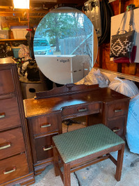 Antique 1940s vanity and high boy chest