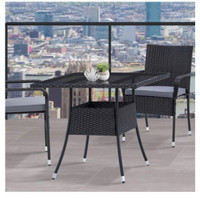 Square Black Glass Patio Dining Table (new, READ AD)