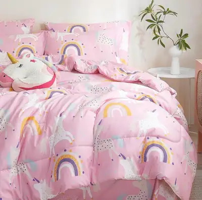 New-Kids Pink Unicorn Bedding 7 Pieces Full/Queen Comforter Set, View more