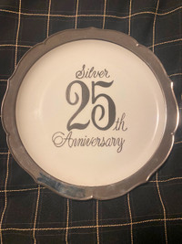 25 th Anniversary plate / 2 champagne glasses $15