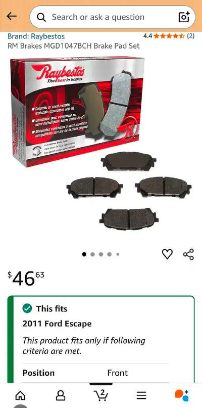 Set of brand new in the box Raybestos Professional Grade front brake pads and 2 x disc brake rotors...
