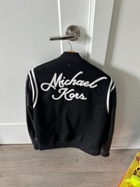 Michael kors wool blend and leather baseball jacket 