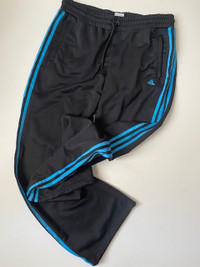 Adidas Track Pants, Black with Turquoise Stripes, Women's L