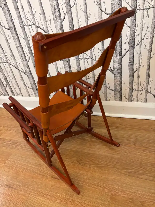 Vintage Teak + Leather Safari Rocking Chair in Chairs & Recliners in City of Toronto - Image 4
