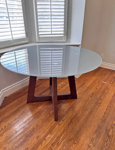 Structube Frosted Glass Table with Wooden Legs, View more