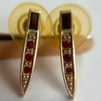 Vintage MCM Karen Palmer Earrings f. Brass w/Red Rhinestones