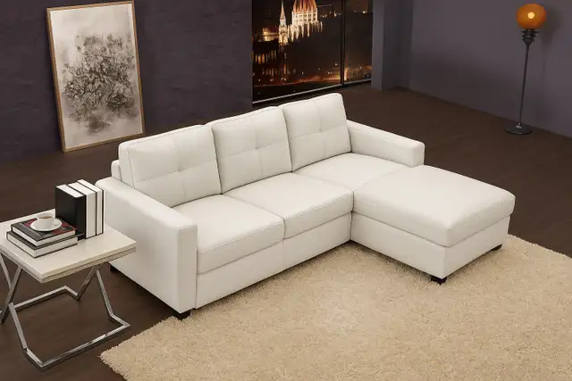 Genuine Top Grain leather sectional sofa &chaise with hide-a-bed in Couches & Futons in Vancouver - Image 3
