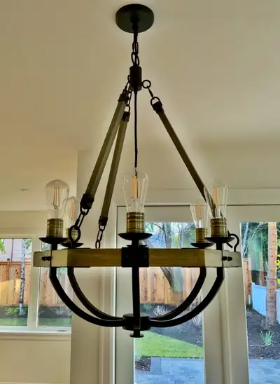 ⭐️BRAND NEW Weathered Wood with Bronze iron accents chandelier, View more