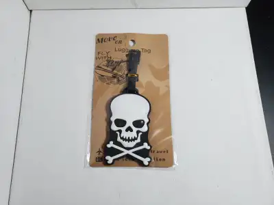 Fly with thrift skull cross bones luggage tag brand new/neuf, View more