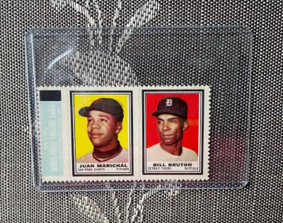 1962 Topps Baseball Stamp Album Panel JUAN MARICHAL BILL BRUTON, View more