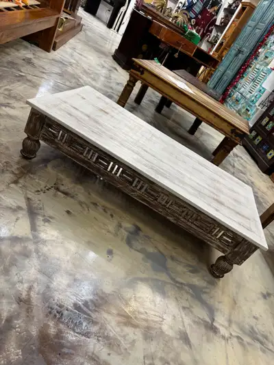 Table Style Japonais en teck blanchi, table très basse boho chic, View more