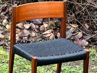 Two Teak Pia Chairs with newly woven Black Danish Cord seats - $