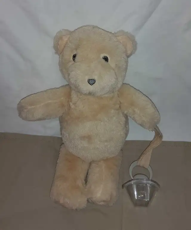 Baby Pacifier Holder Beige 11" Plush Teddy Bear, NEW