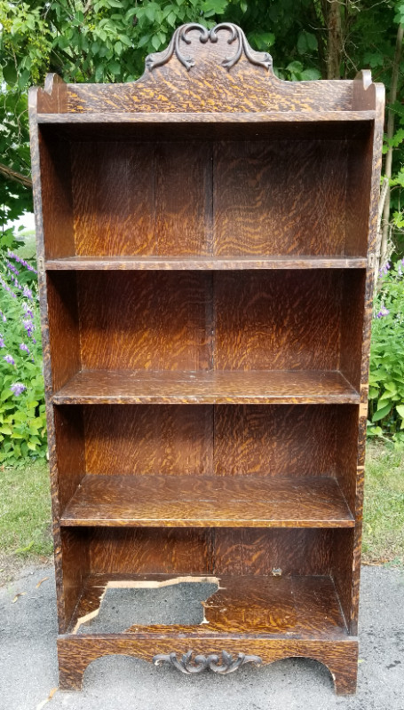 Victorian faux oak hardwood bookcase 4 shelf hole bottom c1900 in Bookcases & Shelving Units in Ottawa - Image 3