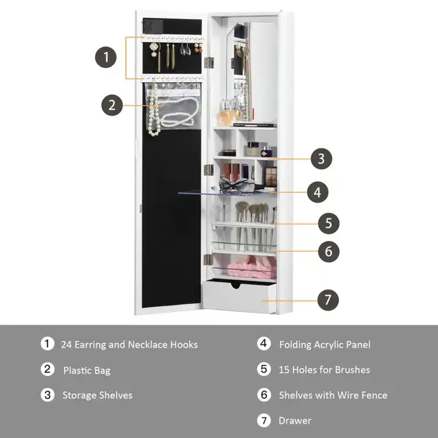 Jewelry Armoire with Mirror, Jewelry Cabinet with 18 LED Lights, in Home Décor & Accents in Markham / York Region - Image 6