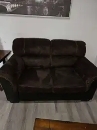 (FREE DELIEVERY) Brown suede with leather loveseat