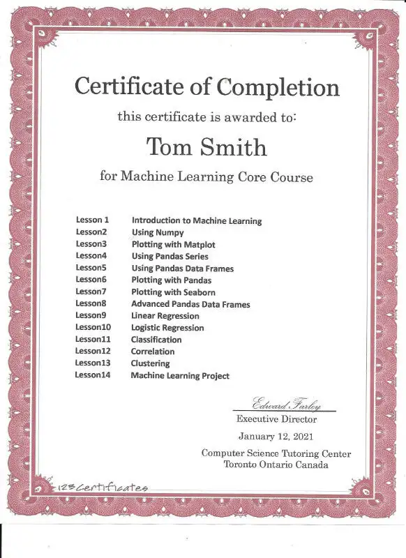 Earn a Certificate in Machine Learning using Python63280445000833122