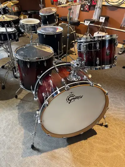 Renown 3pc All Maple shell pack Cherry Burst lacquer. 24x14, 13x9, 16x16 drums and mounts. Available...