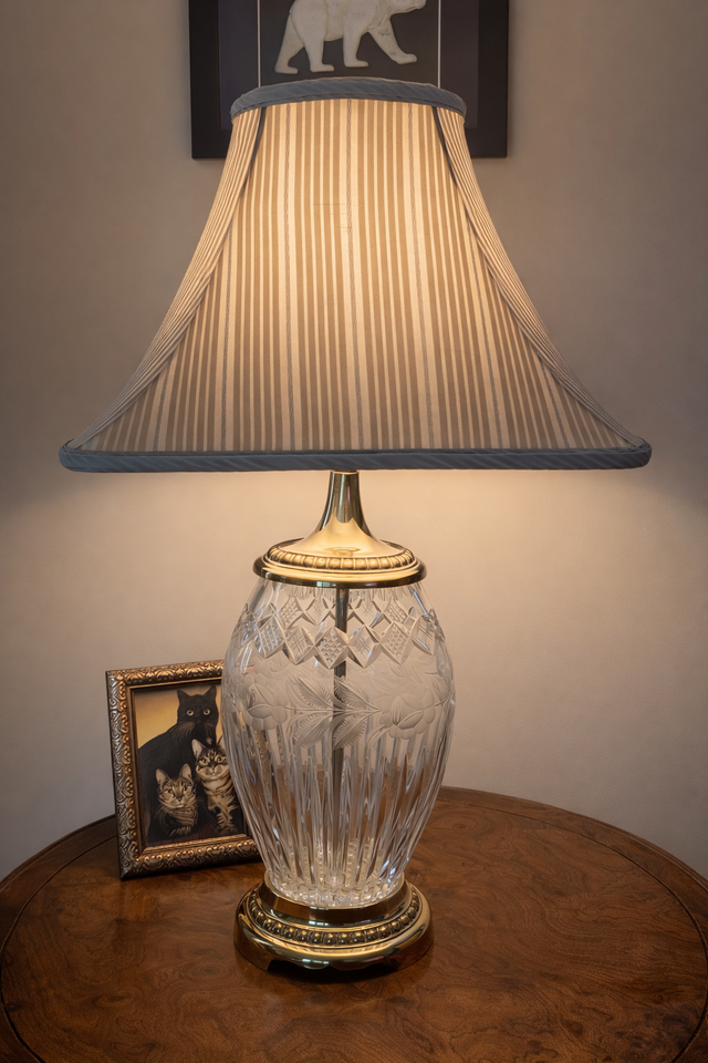 Cut-Glass Table Lamp with Pleated Shade in Indoor Lighting & Fans in Oshawa / Durham Region - Image 2