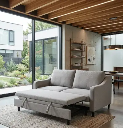 Boucle fabric Convertible Queen Size Futon Sofa Bed, View more