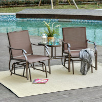 Patio Double Glider Chair with Glass Top