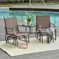 Patio Double Glider Chair with Glass Top