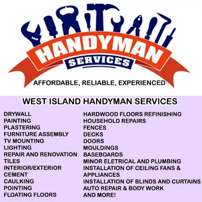 West Island Handyman offering a wide variety of services including: ROOF REPAIR DRYWALL PAINTING PLA...
