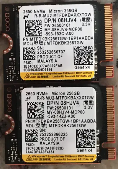 ($50 Each) 2x Micron 2650 256 GB 2230 M.2 TLC NVMe MTFDKBK256TGW, View more