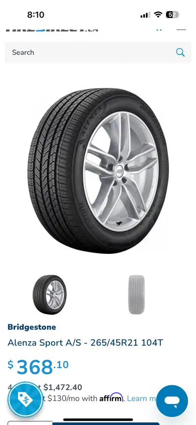 Bridgestone Alenza Sport A/S tire, size 265/45/21 104T. This tire is in good as new condition, it wa...