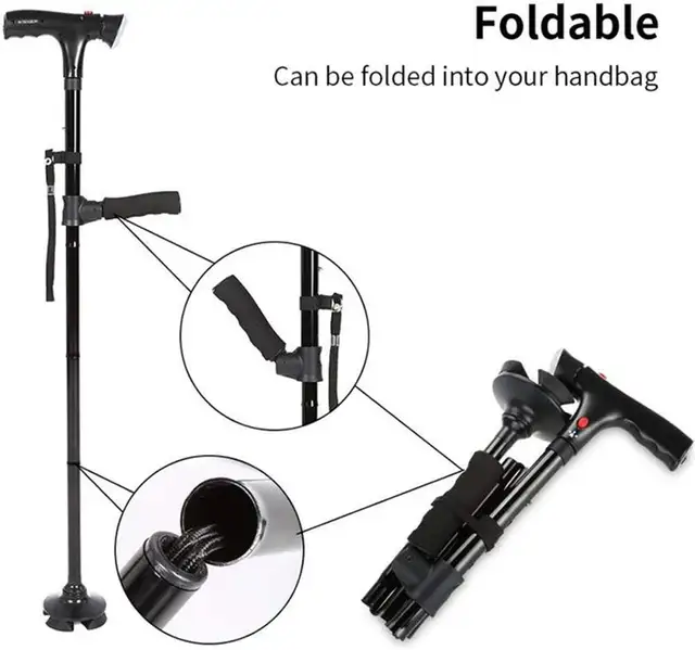 New Foldable Walking Cane With Quad Base, Light and Alarm in Health & Special Needs in Calgary - Image 4