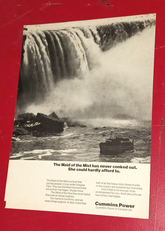 1973 CUMMINS MARINE DIESEL POWER AD WITH MAID OF THE MIST BOAT dans Art et objets de collection  à Ville de Montréal - Image 2