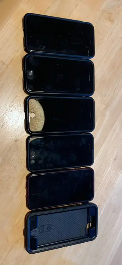 4 iPhones SE 2nd gen, one has a cracked screen for $50, others for 100 each. Iphone 8 is for $80 and...