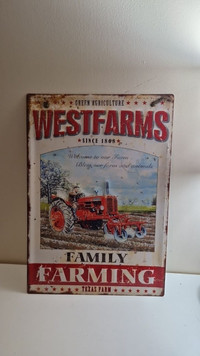 Retro Tin Sign West Farm Family Farming Tractor