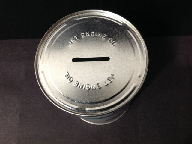 EXXON MOBIL JET OIL 254 TIN CAN BANK (RARE) in Arts & Collectibles in Winnipeg - Image 2