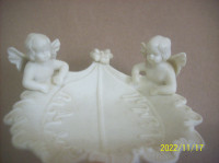 Angel Cherubs  holding a leaf soap /sponge holder