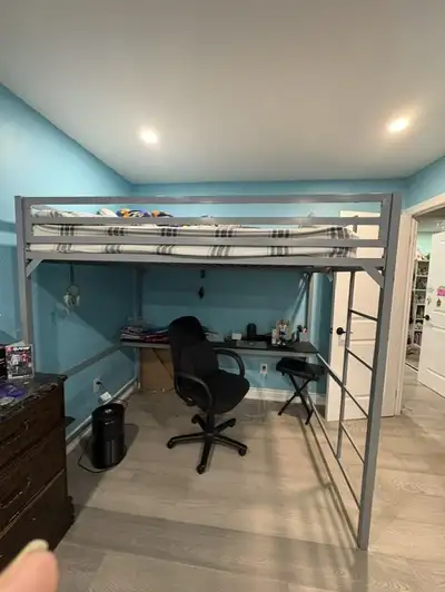 Loft Style double bed with desk below., View more