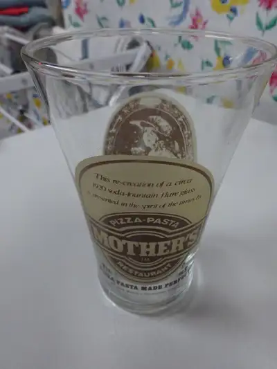 1980’s Mother’s Restaurant Pizza / Pasta glass cup from Windsor, Ontario Been a long time since we h...