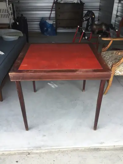 Vintage leather top card table, View more
